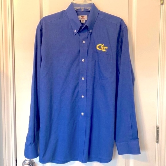NWOT Blue Checkered Cutter & Buck Cotton & Polyester Georgia Tech Button-down M - Picture 1 of 7